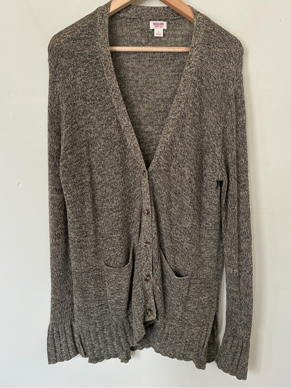 Grunge  Womens Marled Knit Cardigan Sweater Grey Green Grunge Boho L